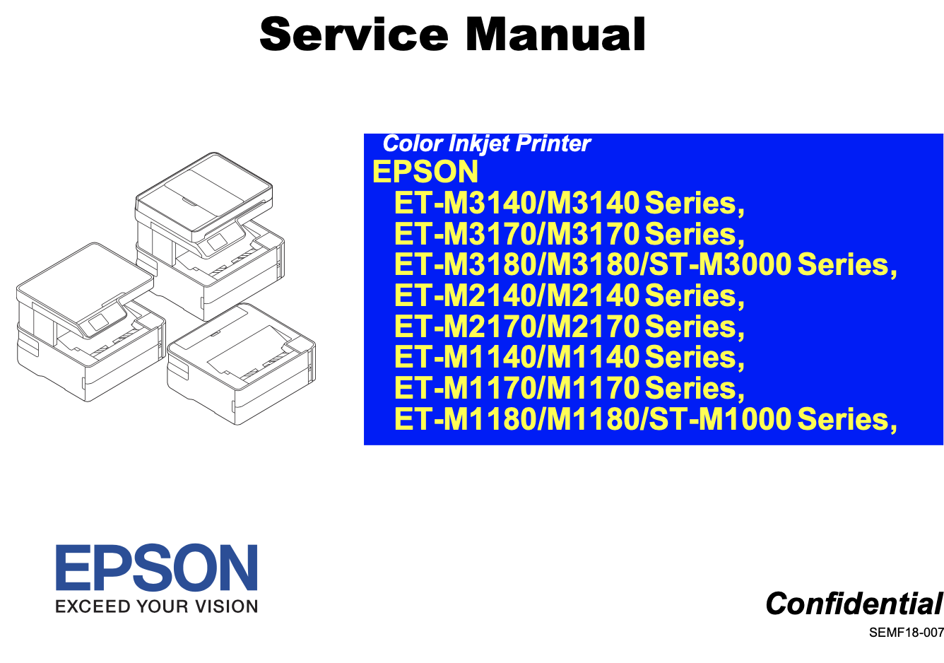 Epson <b>ET-M1140 Series, ET-M1170 Series, ET-M1180 Series,  ET-M2140 Series, ET-M2170 Series, ET-M3140 Series, ET-M3170 Series, ET-M3180 Series, ST-M1000 Series, ST-M3000 Series </b> printers Service Manual  and Exploded View<font color=red>New!</font>